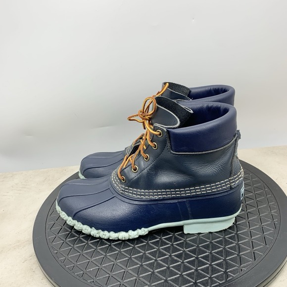 LL Bean Duck Boots Women Size 9 Shoes Blue Leather Rubber Padded Collar 6" Tie - Picture 3 of 9